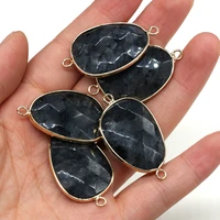 natural stone water drop shape faceted black flash labradorite double hole connector for jewelry making necklace size 22x38mm