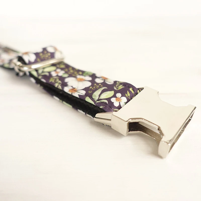 Dog Collar Personalized Engraving Nylon Bow Metal Buckle Floral Patterns Adjustable Fit Small Medium Large | Дом и сад