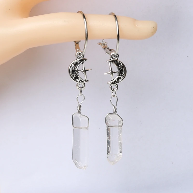 Серьги "Лунный кварц" - бохо-ведьмачьи естественные камни эзотерической альтернативы Нугот, готические, романтические, звездный подарок.