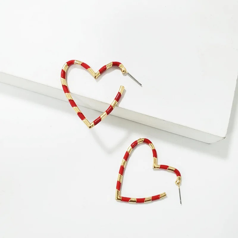 Серьги кольца Annaelle в форме сердца украшенные эмалью полоску|Серьги-кольца| |