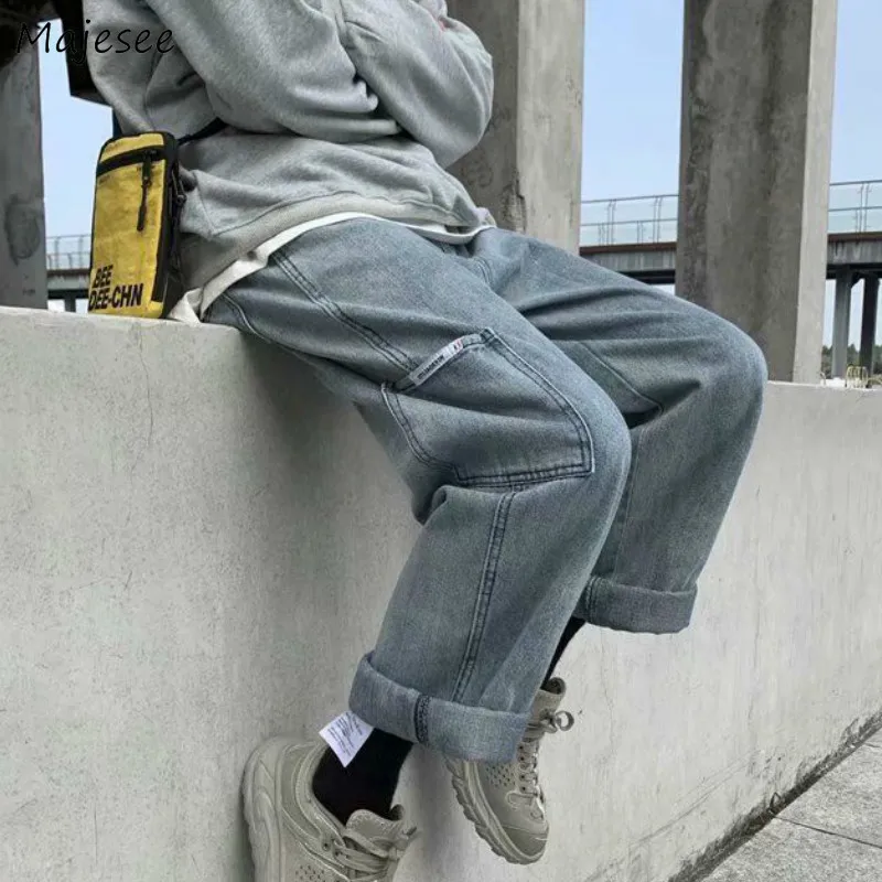 

Men Jeans Pocket Oversize Chic Jean Cargo Loose Trousers Students Boys Popular Autumn Comfortable Casual Male Teenagers Daily