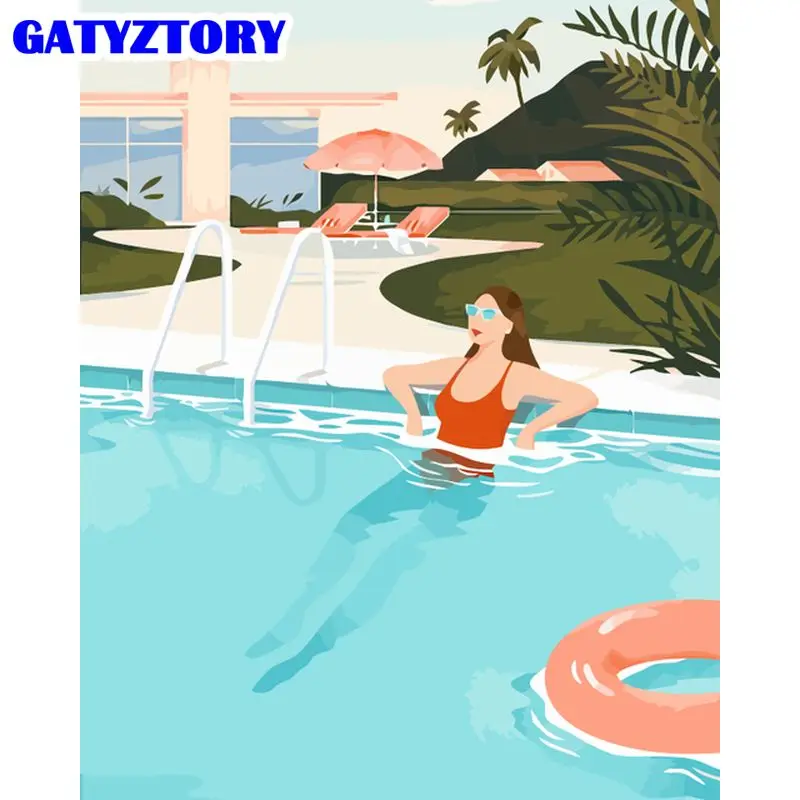 GATYZTORY Painting By Numbers Simple Illustration Landscape Diy Pictures Paint Number Pool Scenery On Canvas Home Decor | Дом и сад