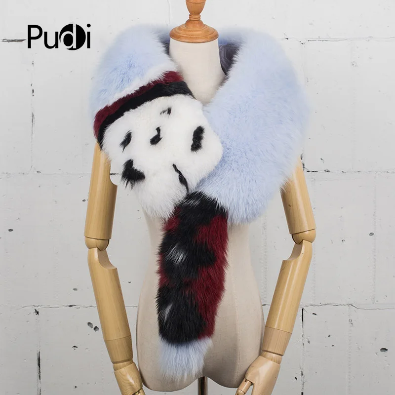 

Aorice SF777 New Fashion Women's Genuine Fox Fur Scarf Girl's Real Fox Fur With Print Patten Long Style Fur Scarf