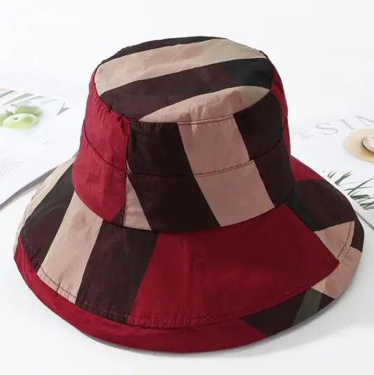 

2019 New Hot Plaid Fashion Bucket Hat Women Summer Beach Sun Floppy Hats Flat Foldable Cotton Caps