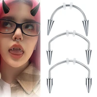 1pc 316l stainless steel c rod smile tiger tooth nail dental grills septum piercing vampire tooth decoration body jewelry