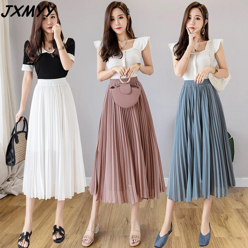 

2021 Summer Fashion New Product Casual Loose Pleated Chiffon Women's High Waist Draping A-line Mid-length Dress JXMYY