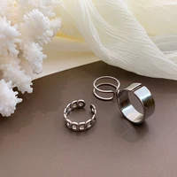 korea simple wide face hip hop cold wind double three piece set individuality opening adjustable rings for women