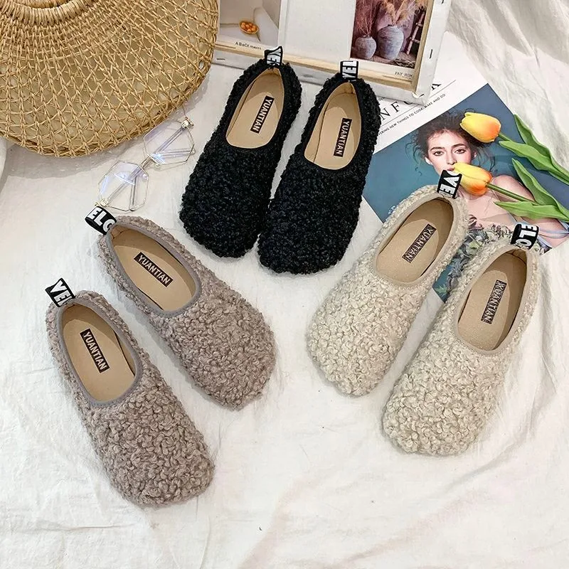 

Fur Flats Loafers Women Shoes New Winter Casual Shoes Warm Soft Bottom Furry Footwear Outdoor Autumn Shoes Woman Luxury Flats