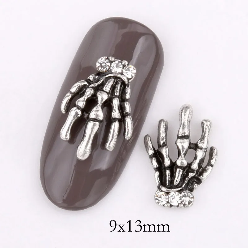 

10pcs retro gold silver hand skeleton design nail ornaments, set charm rhinestone DIY nail accessories QB050-051