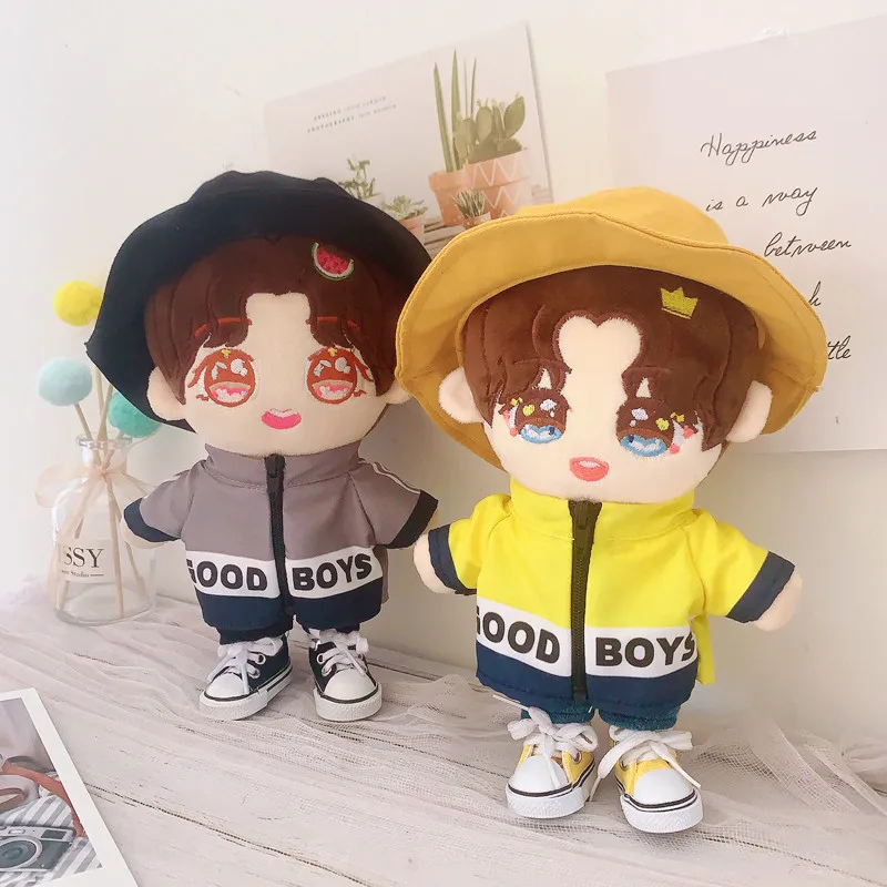 

20cm Celebrity Doll Body-Shape Cute Plush Toy Accessories Black yellow fisherman hat GB jacket Black pants denim shorts Clothes