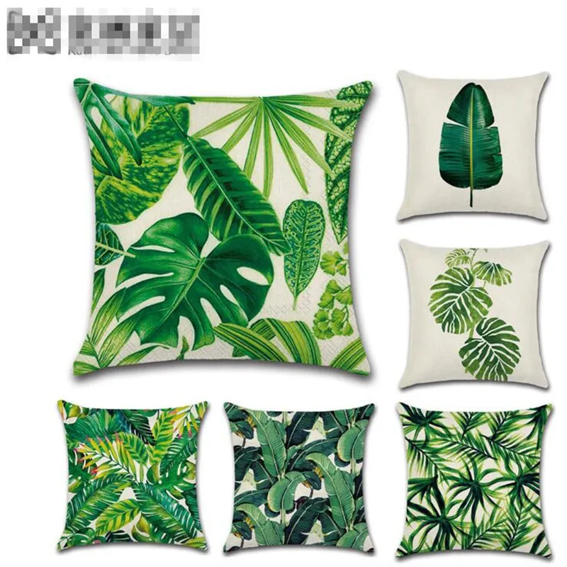 

Modern Ins Square Sofa Bed Linen Cotton Pillowcase Print Pattern Pillow Case Car Tropical Rainforest Tree Seat Cushion Cover
