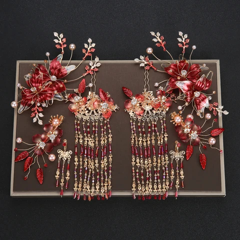 Традиционные китайские свадебные шпильки для невесты NiuShuya, шпильки для волос