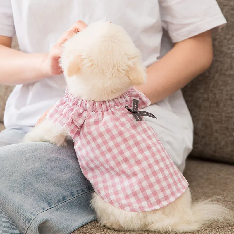 Клетчатое платье с бантом для собак два цвета бант питомца щенка костюм