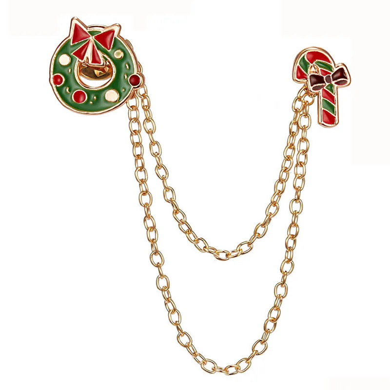 

Enamel Bowknot Wreath Lapel Pin Badge Metal Chain Christmas Fashion Jewelry