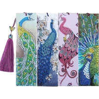 5d diamond painting bookmarks peacocks 4 pack kits for adults diy bookmarks with tassel special shape diamonds partial drill