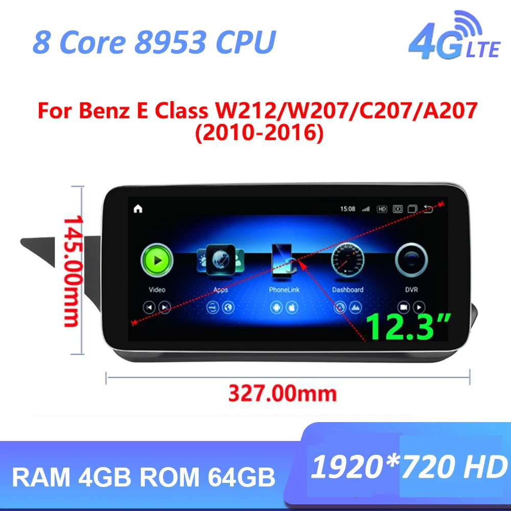 

12,3 "Android10.0 4G + 64G Автомобильный мультимедийный радио GPS для Mercedes Benz E Class W212 W207 2009 2010 2011 2012 2013 2014 2015 2016