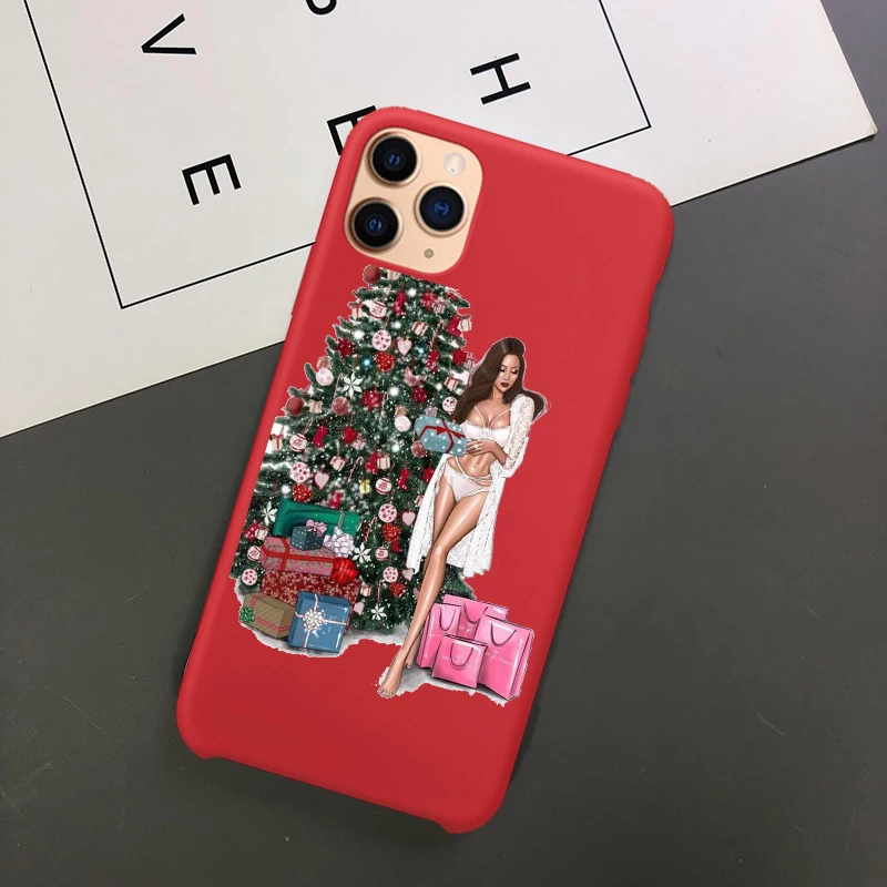 Год мода Рождество девушка силиконовый чехол для телефона Coque для iPhone Xs 11 Pro Max 6S 7 8 Plus XR 5 SE красный ТПУ чехол - Цвет: TPU