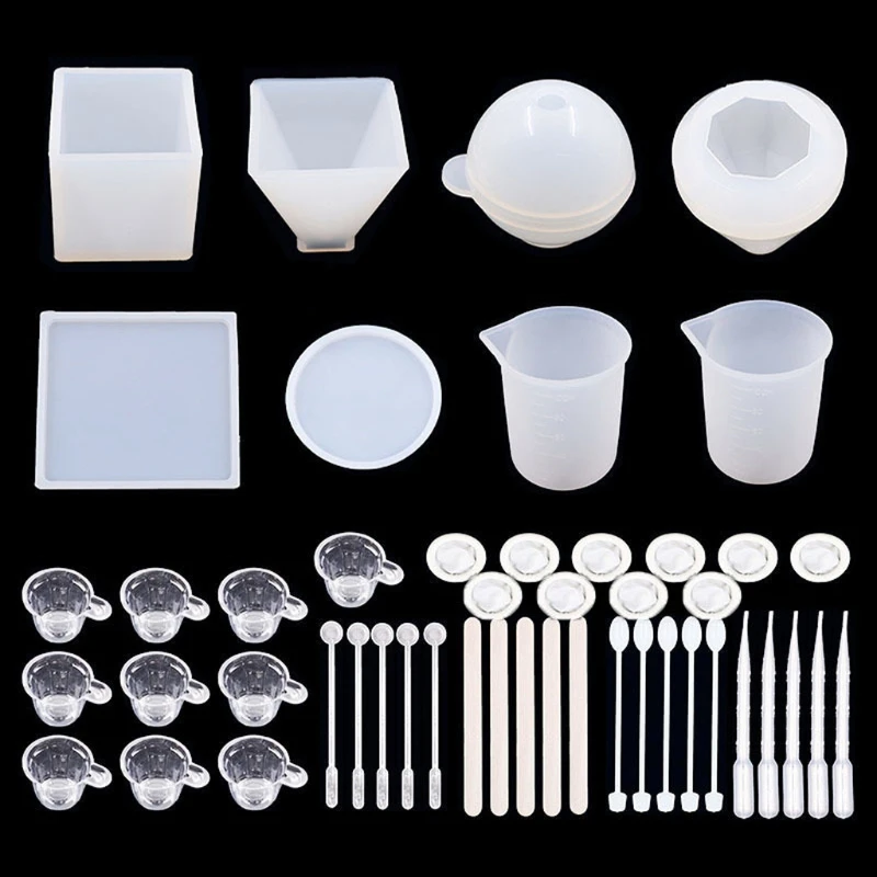 

48Pcs 3D Pyramid Cubic Sphere Diamond Large Clear Silicone Resin Casting Molds X7YA