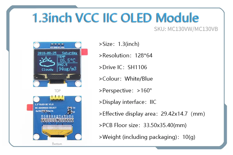 

blue word OLED series 0.91 inch/0.96 inch/1.3 inch OLED display module IIC I2C SPI 128X64 I2C SSD1306 12864 LCD for
