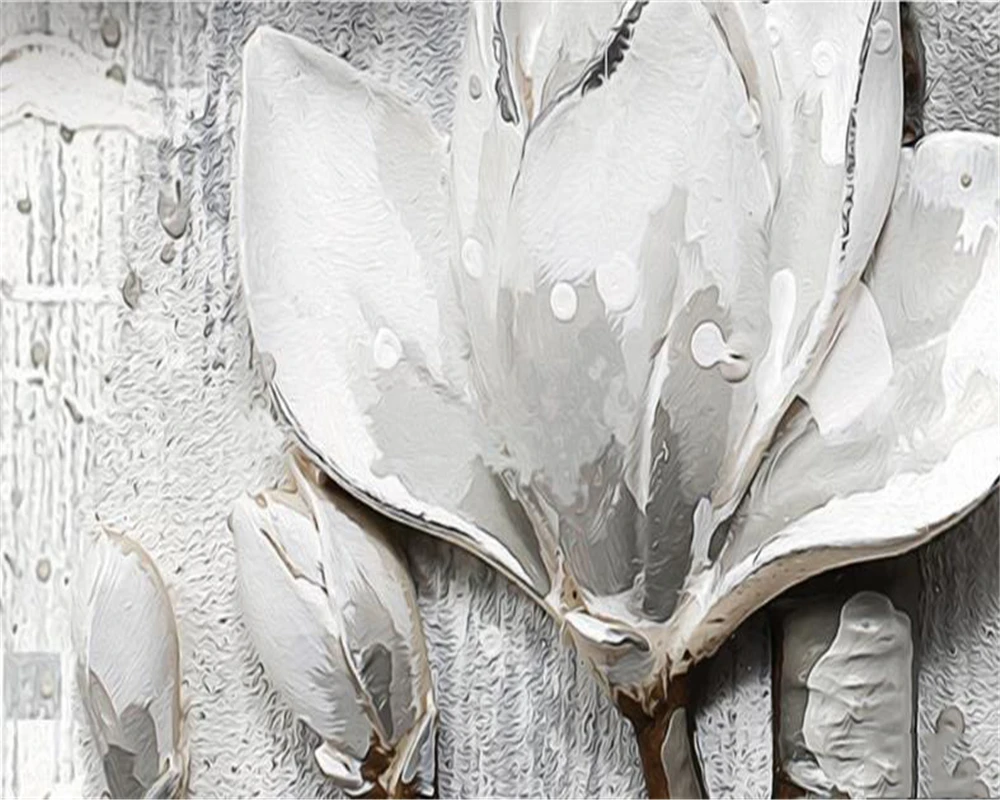 

Custom 3D Wallpaper Mural Simple Nordic Embossed Three-dimensional Magnolia Flower Wall Decoration Oil Painting Silk Wallpaper