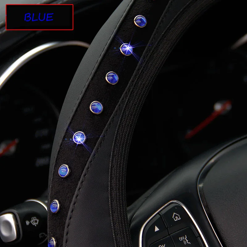 

2021 Fashion Without Inner Ring Leather Diamond Gem Flash Elastic Elastic Steering Wheel Cover Car Grip Cover Car Accessories