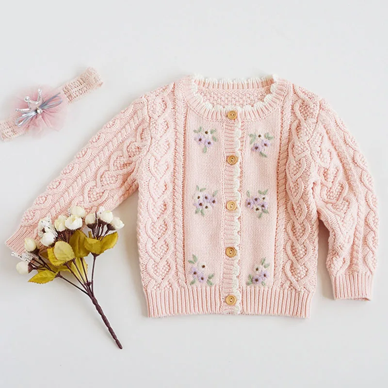 

Baby Girls Flower Embroider Cardigan Coat Clothing Spring Autumn Kids Baby Girls Long Sleeve Knit Coat Children Kids Girls Coats