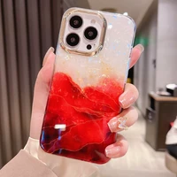 shockproof crystal red stone marble phone case for iphone 11 13 x xr xs 12 pro max 7 8 plus drop protection hard cover shell