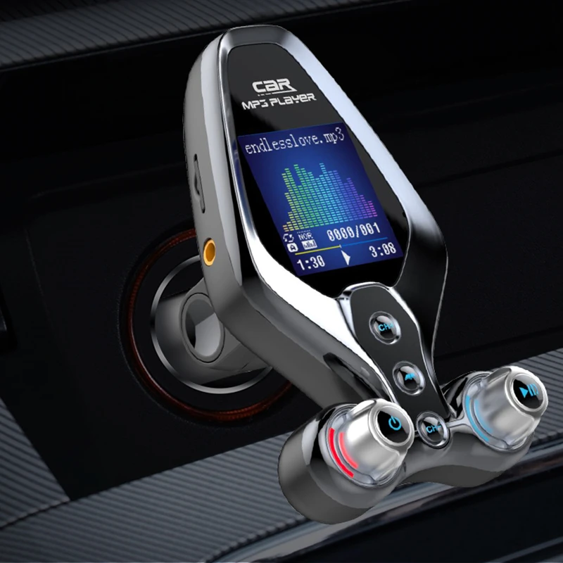 

Car MP3 Handsfree Bluetooth 5.0 FM Transmitter One Key Power On/Off EQ Mode Music Player QC3.0 Dual USB Charger Folder Player