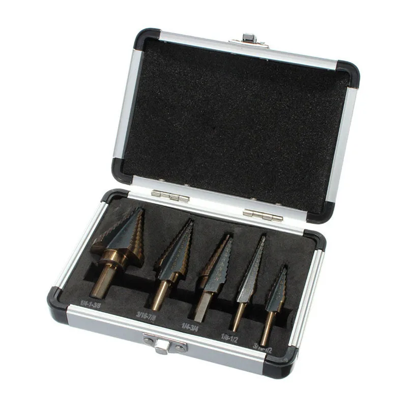 

5pcsbritish Pagoda Diamond Black Yellow Reaming Drill Bit High Speed Steel Punch Set Triangle Handle Ladder Step Drill