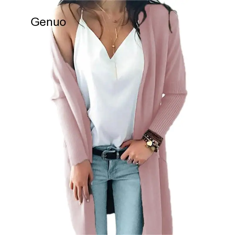 Длинный кашемировый женский кардиган цвета хаки однотонный вязаный свитер