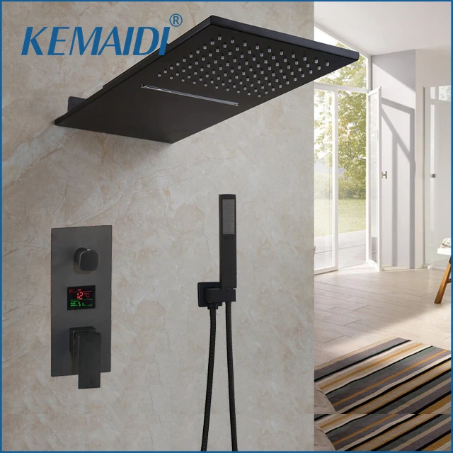 KEMAIDI Matte Black Shower Faucet Rainfall Tub Bathtub Rain Square Head Waterfall Set|Смесители для бассейна| |