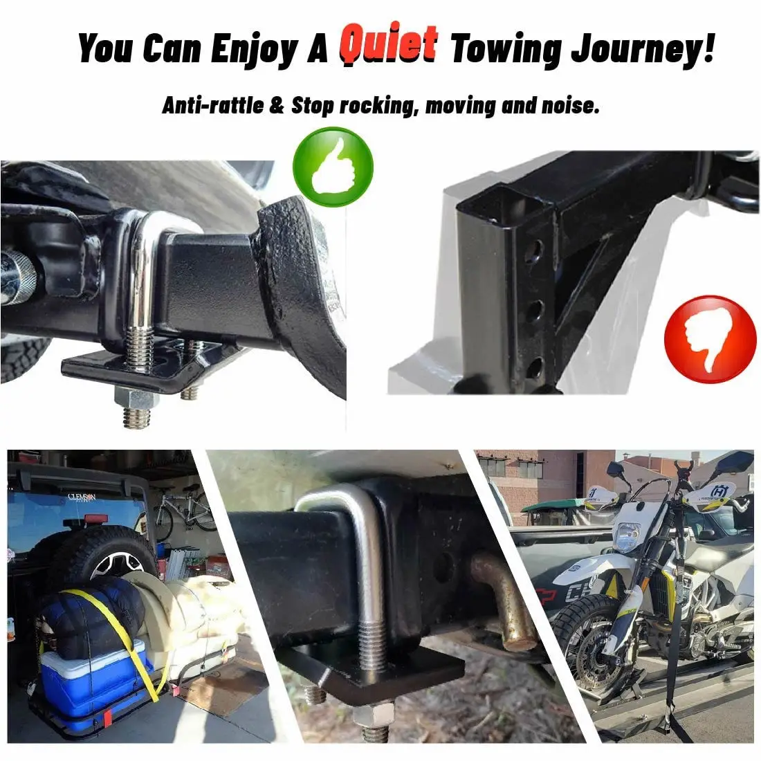 

Towing Hitch Tightener for 1.25" (34.75 mm) and 2" (50.8mm) Hitches Stainless Steel Anti-Rattle Stabilizer Rust-Free Lock Down