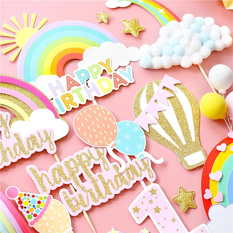 Двухслойный Радужный торт с надписями на день рождения украшения для девочек