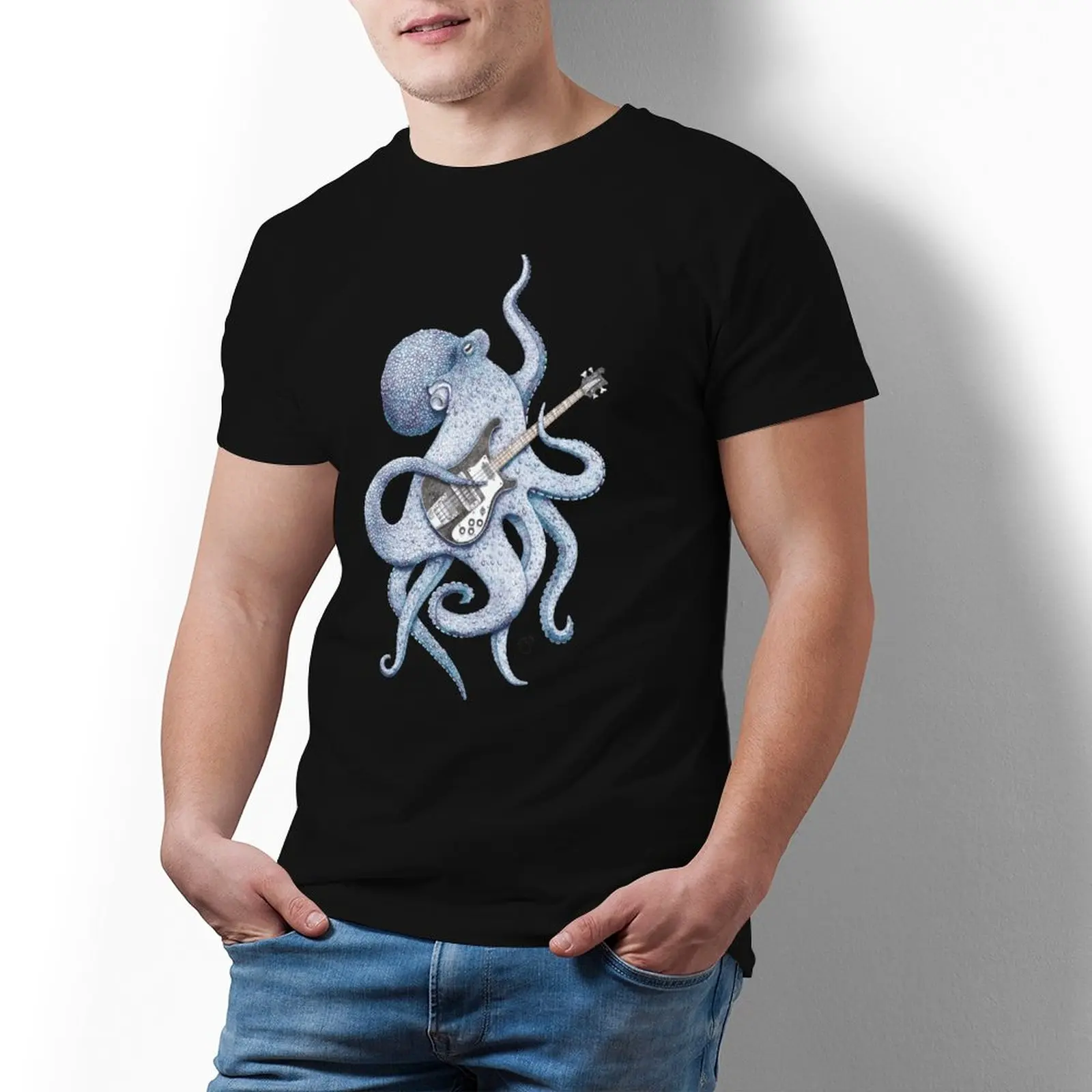 

Мужская футболка с принтом осьминога, бас-гитары