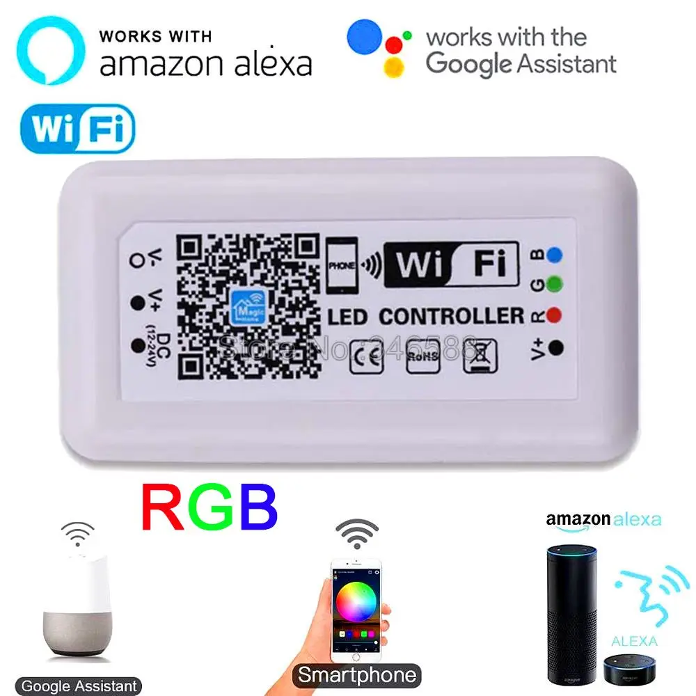 

Magic Home RGB WiFi LED Controller DC 12V 24V for 5050 2835 RGB LED Strip iOS Android Phone APP / Alexa Google Voice Control