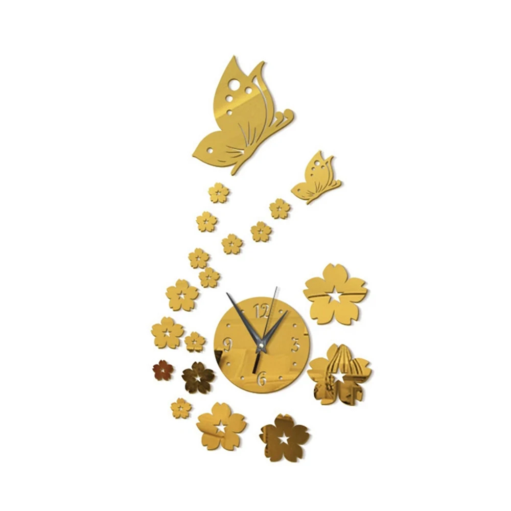 

3D Butterfly Mirror Clock Wall Sticker DIY Crystal Stereo Home Room Office Decoration Creative Background Mirror Wall Sticker