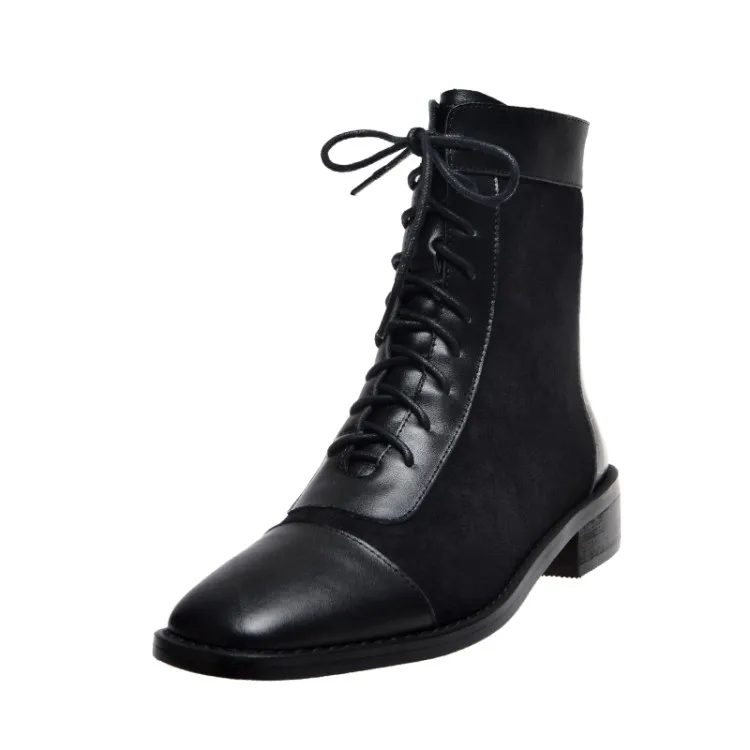 MLJUESE/женские ботильоны из коровьей кожи с квадратным носком Зимние короткие