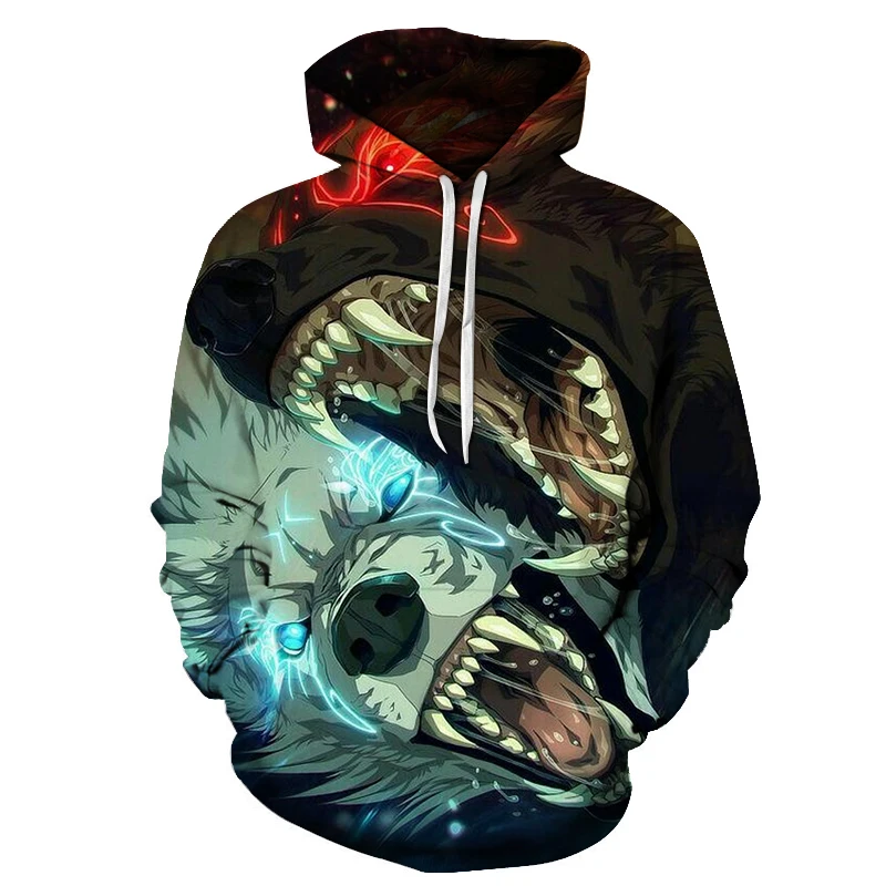

2021 New Fashion Men's Hoodie 3D Printing Wolf Pullover long-Sleeved Hoodie classic Brand Spring And Autumn Hooded sweatshirt
