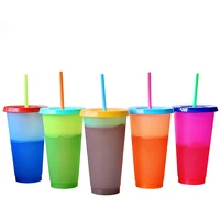 mongka 5 sets 24oz plastic color changing drink cups blank reusable cold drink cups with lids and straws 700ml 5 color