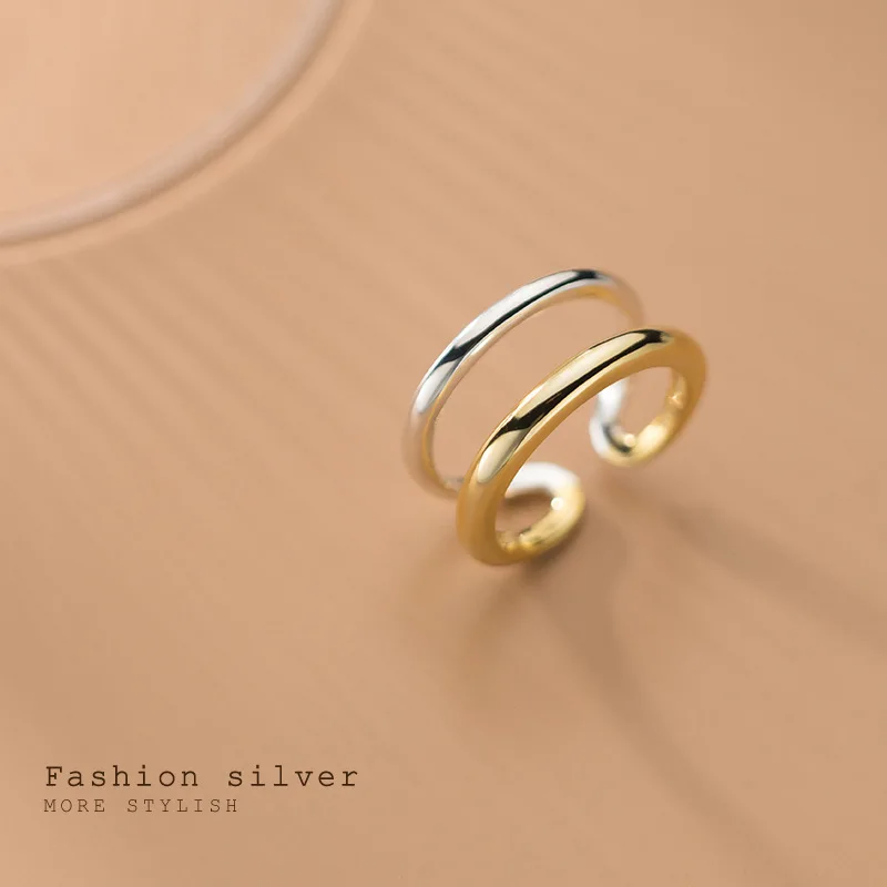 

s925 Silver Creative Double Layer Two-Color Line Rings Ins Wind Simple Open Index Finger Rings Female