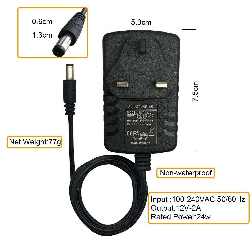12V блок питания светодиодной ленты 2A 24W настенный импульсный источник для с 5 5/2 1