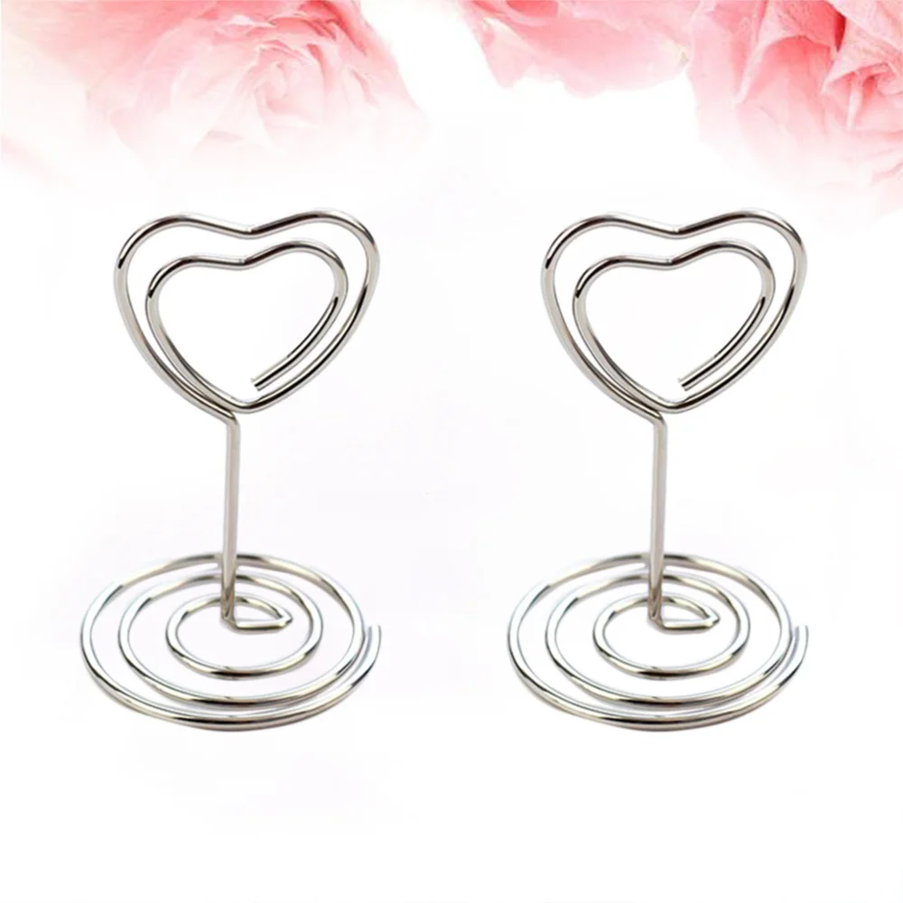 

20 Pcs Love Heart Shape Memo Photo Stand Holder Metal Paper Note Clips for Wedding Party Table Decoration (Silver)