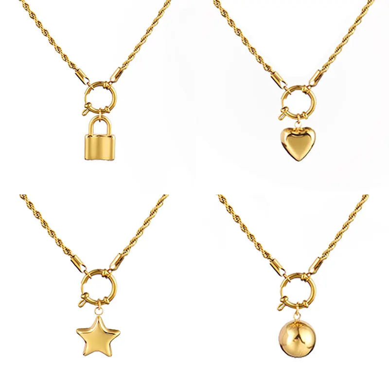 

Stainless Steel Necklaces For Women Twist Chain Necklace High Quality Hollow Heart Lock Pendant Necklace Women Jewelry Gift