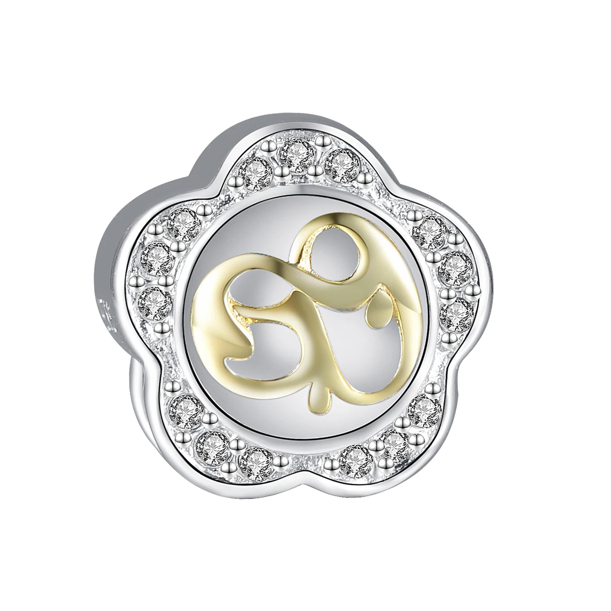 GW 925 Sterling Silver Golden Beads Flower Charm Crystal Fit Original Diy Bracelet Necklace For Women Jewelry E037 | Украшения и