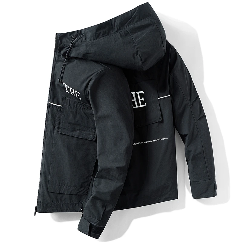 Куртка мужская с капюшоном ветровка надписью худи куртка большими карманами