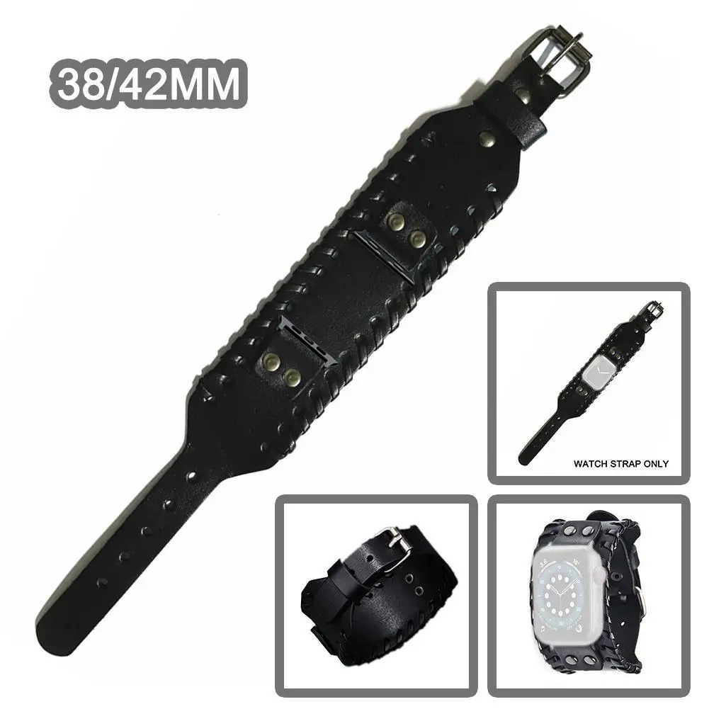 

Classic Punk Cuff Bracelet Belt for Apple watch Band 38mm 40mm 42mm 44mm Leather iWatch Strap Series 2 3 4 5 6 SE Watchbands