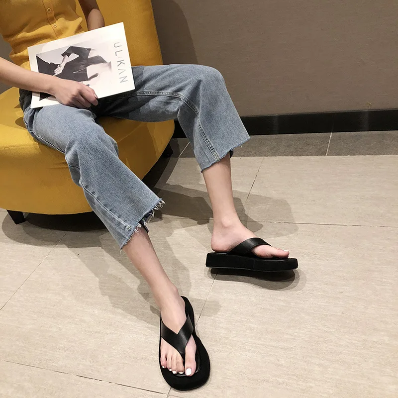 

black/white mixed color thick bottom flip flops women famous designer clip toe slippers ladis platform slides beach shoes