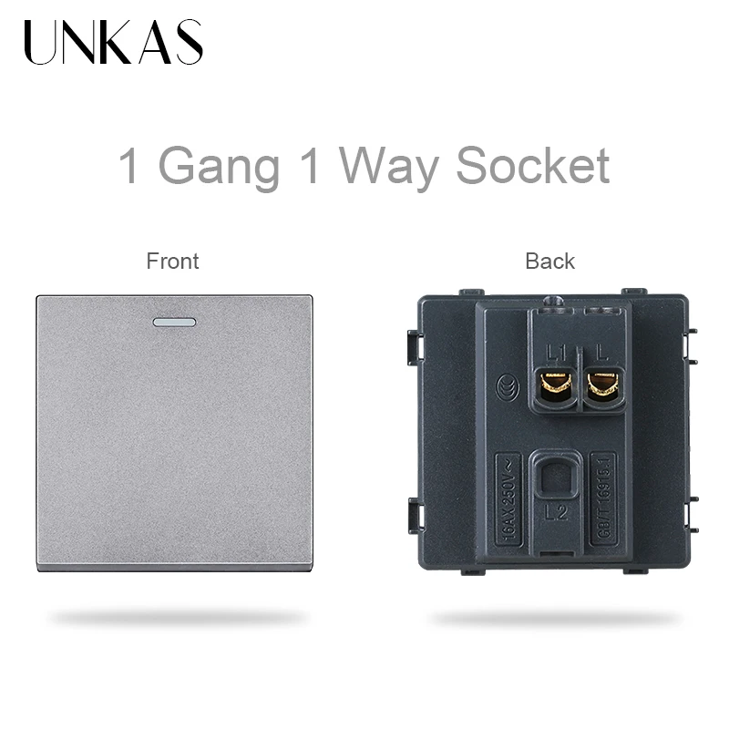 UNKAS Gray Glass Panel DIY Combination Free Matching French DE EU Socket Dual USB 1 2 3 4 Gang 1/2 Way Push Wall Button Switch |