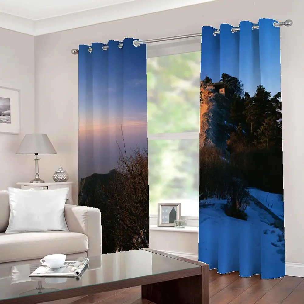 Занавески на заказ 3d-занавески для гостиной с изображением снега гор заката