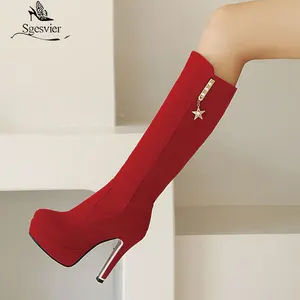 Сапоги до колена sgesier женские, высокие сапоги на платформе и тонком высоком каблуке, модная зимняя обувь, большие размеры 48, 2020